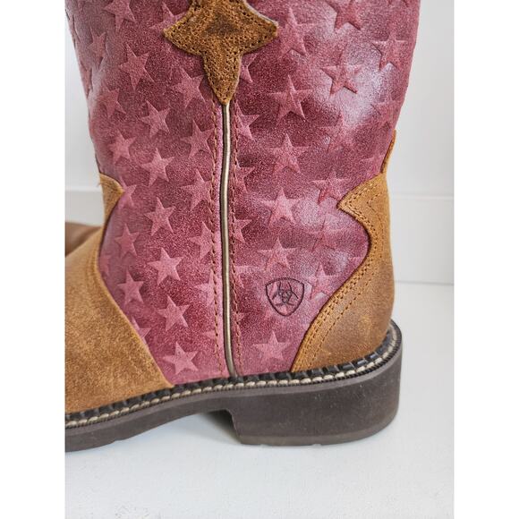 ARIAT Women's 10 Fatbaby Heritage Trio Star Pink Brown Western Boots - Picture 11 of 11